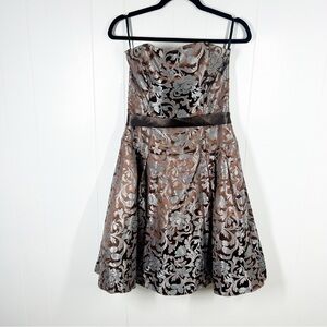 Jessica McClintock Elegant Strapless Floral Brocade Holiday Party Dress 8
